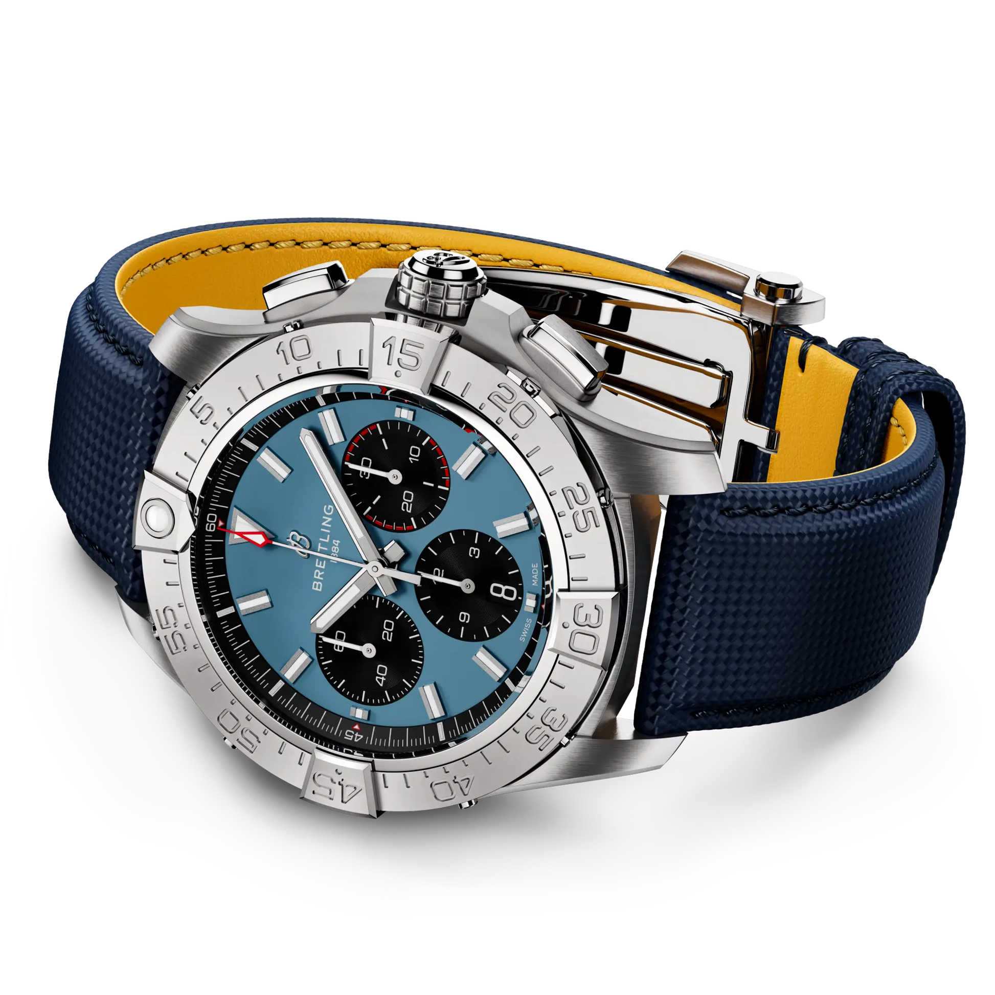 Breitling Avenger B01 Chronograph 44 reference AB0147101C1X1 with Blue dial, Stainless steel case, calfskin strap, bracelet or strap configuration view