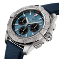 Breitling Avenger B01 Chronograph 44 reference AB0147101C1X1 with Blue dial, Stainless steel case, calfskin strap, three-quarter view