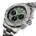 Breitling Avenger B01 Chronograph 44 reference AB0147101L1A1 with Green dial, Stainless steel case, bracelet, three-quarter view