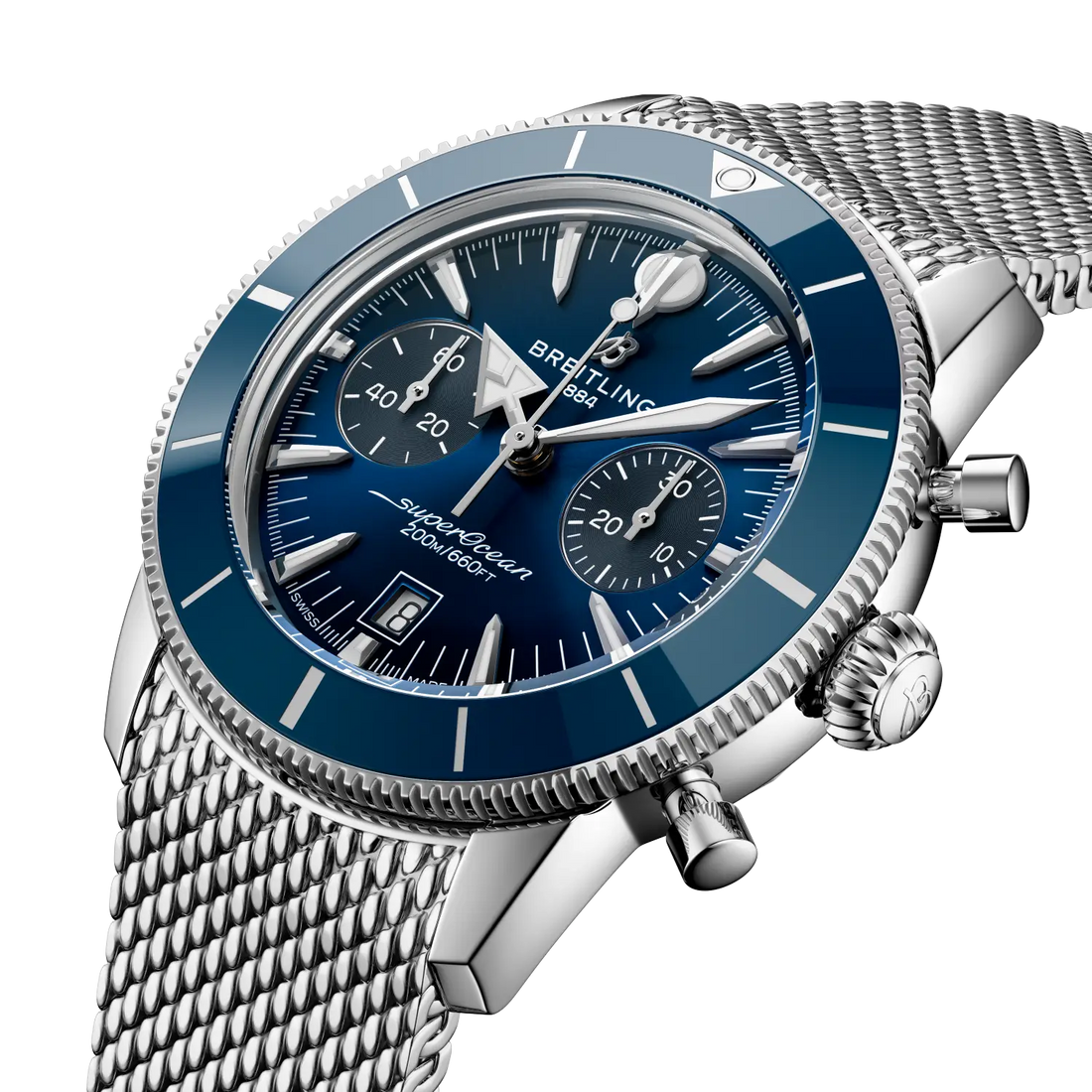 Breitling Superocean Heritage B01 Chronograph 42 reference AB0156161C1A1 with Blue dial, Stainless steel case, bracelet, front view