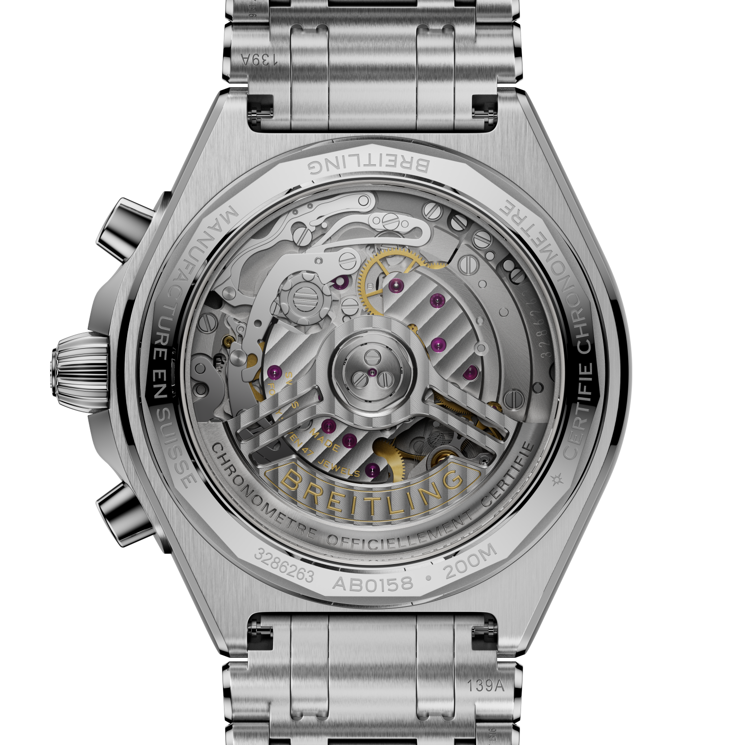 Caseback view of Breitling Chronomat B01 Chronograph 42 reference AB0158101A1A1