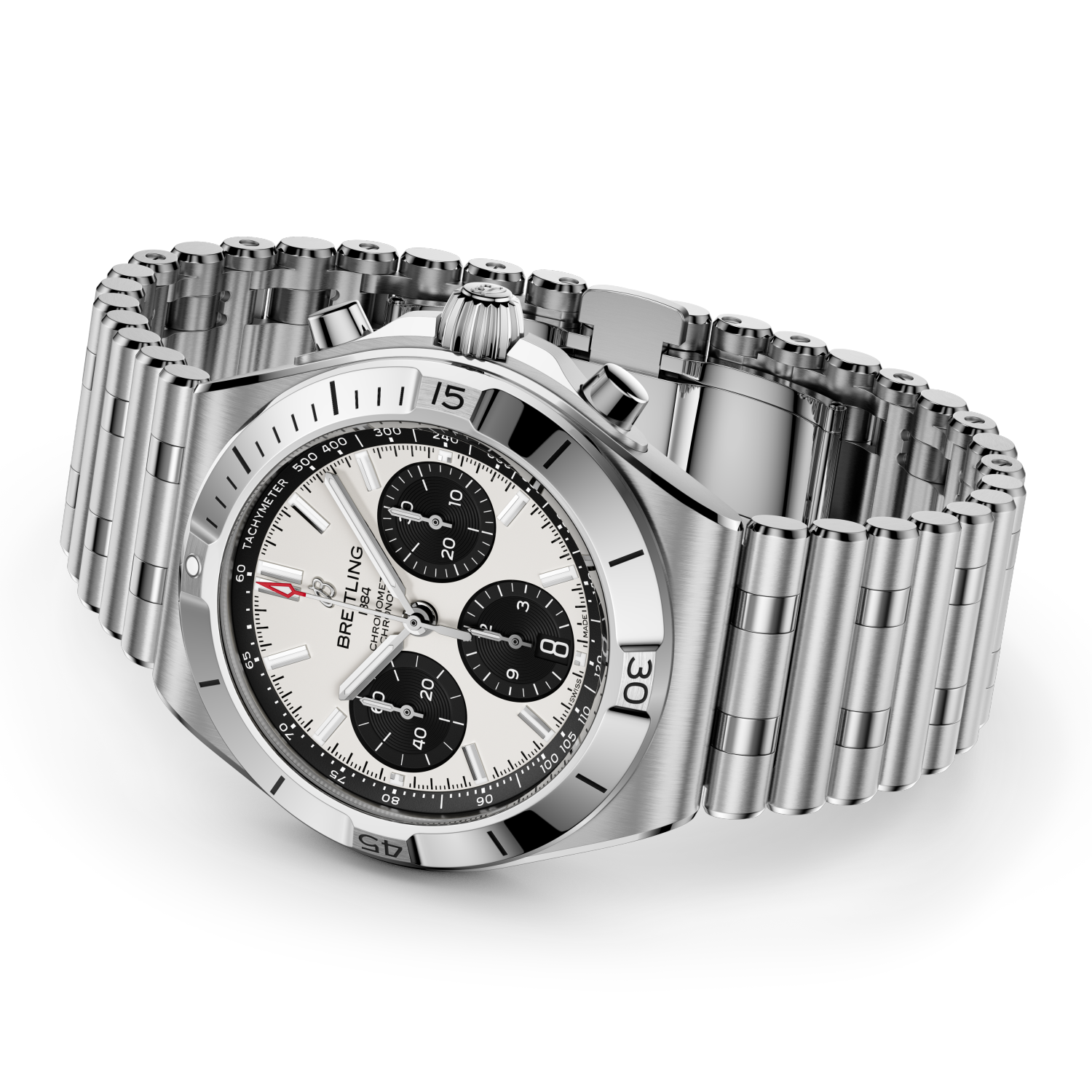 Breitling Chronomat B01 Chronograph 42 reference AB0158101A1A1 with White dial, Stainless steel case, bracelet, bracelet or strap configuration view