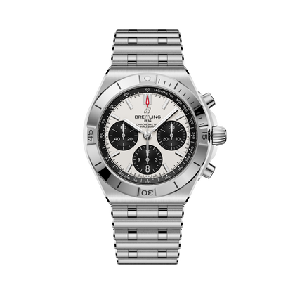 Breitling Chronomat B01 Chronograph 42 reference AB0158101A1A1 with White dial, Stainless steel case, bracelet, front view