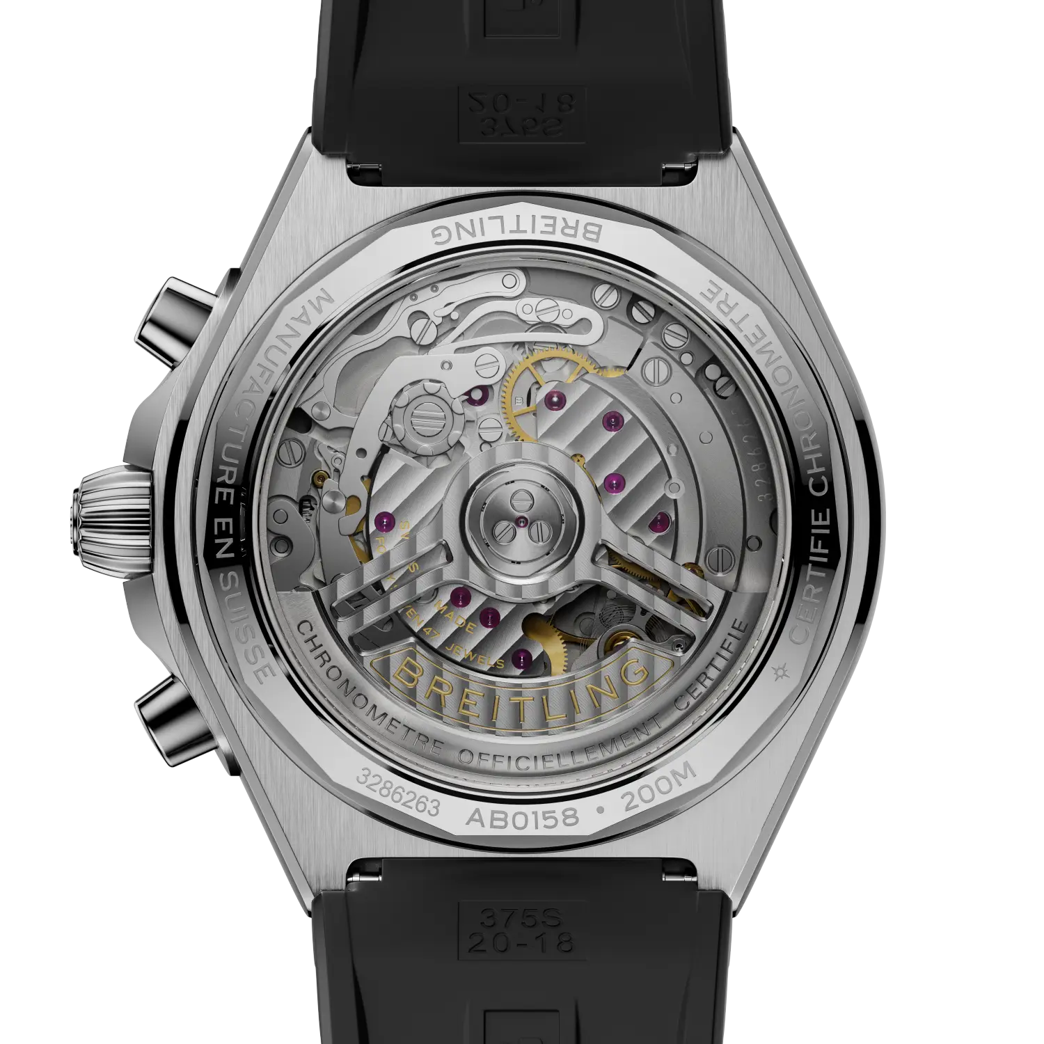 Caseback view of Breitling Chronomat B01 Chronograph 42 reference AB0158101A1S1