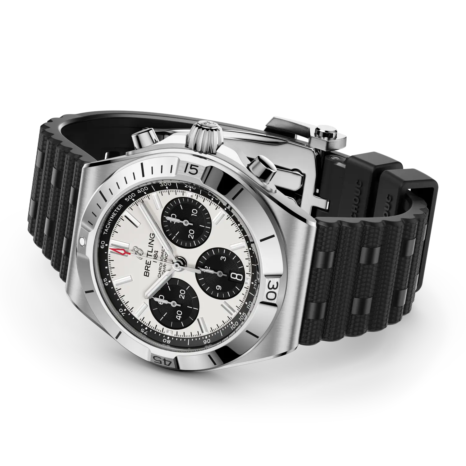 Breitling Chronomat B01 Chronograph 42 reference AB0158101A1S1 with White dial, Stainless steel case, rubber strap, bracelet or strap configuration view