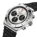 Breitling Chronomat B01 Chronograph 42 reference AB0158101A1S1 with White dial, Stainless steel case, rubber strap, three-quarter view
