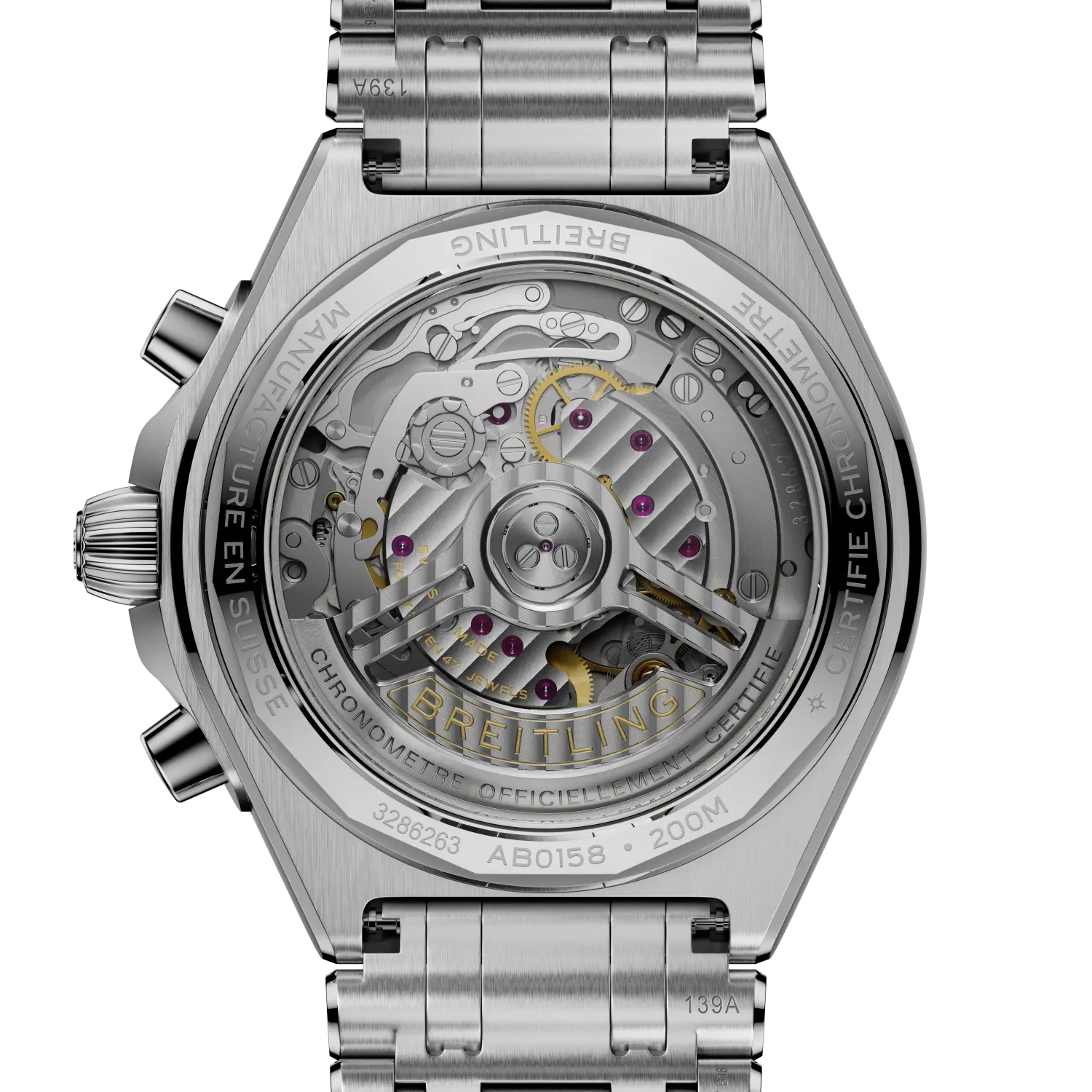 Caseback view of Breitling Chronomat B01 Chronograph 42 reference AB0158101C1A1