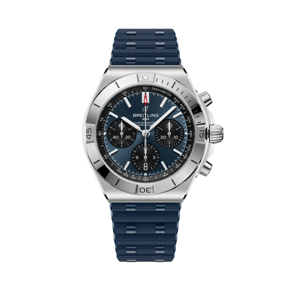 Breitling Chronomat B01 Chronograph 42 reference AB0158101C1S1 with Blue dial, Stainless steel case, rubber strap, front view
