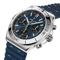 Breitling Chronomat B01 Chronograph 42 reference AB0158101C1S1 with Blue dial, Stainless steel case, rubber strap, three-quarter view