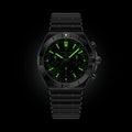Breitling Chronomat B01 Chronograph 42 reference AB0158101L1A1 with Green dial, Stainless steel case, bracelet, illuminated dial view