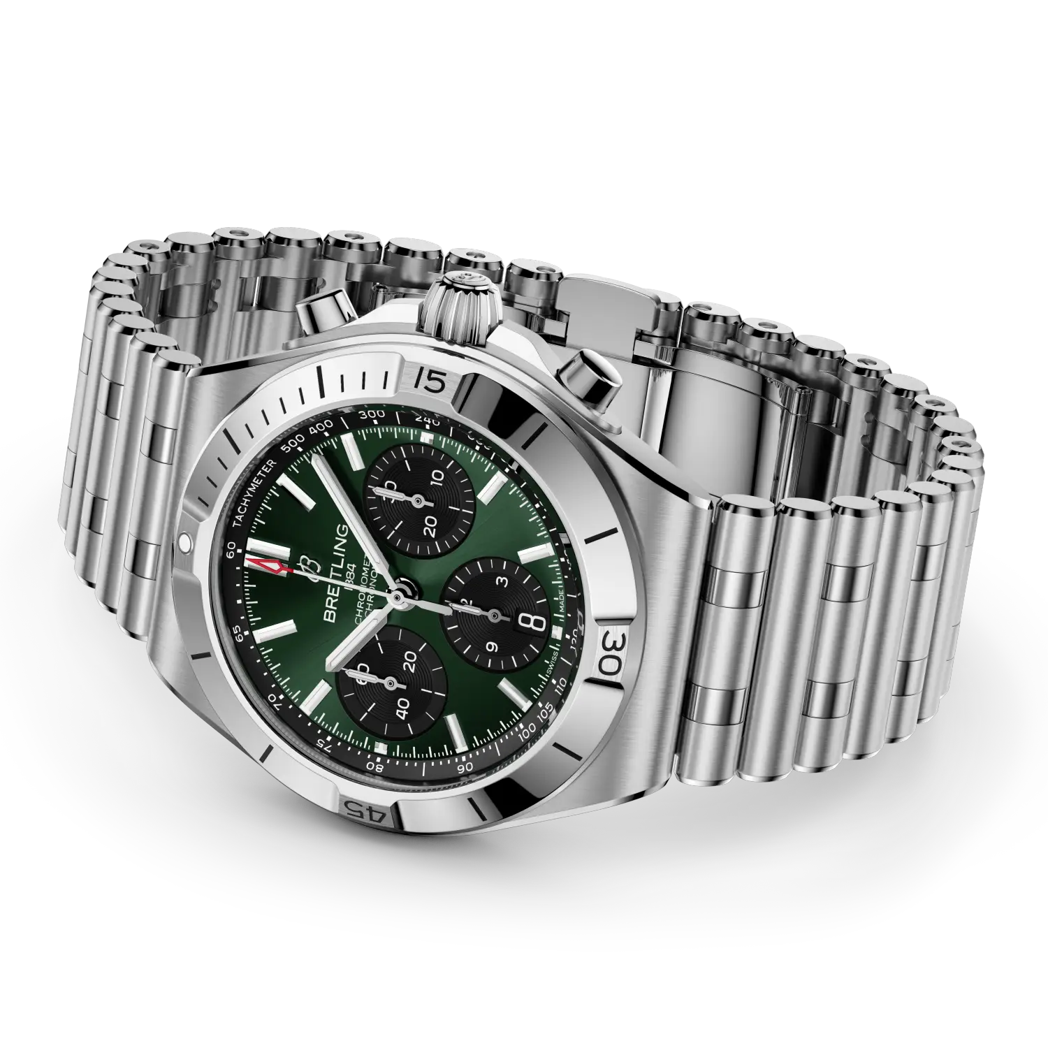 Breitling Chronomat B01 Chronograph 42 reference AB0158101L1A1 with Green dial, Stainless steel case, bracelet, bracelet or strap configuration view