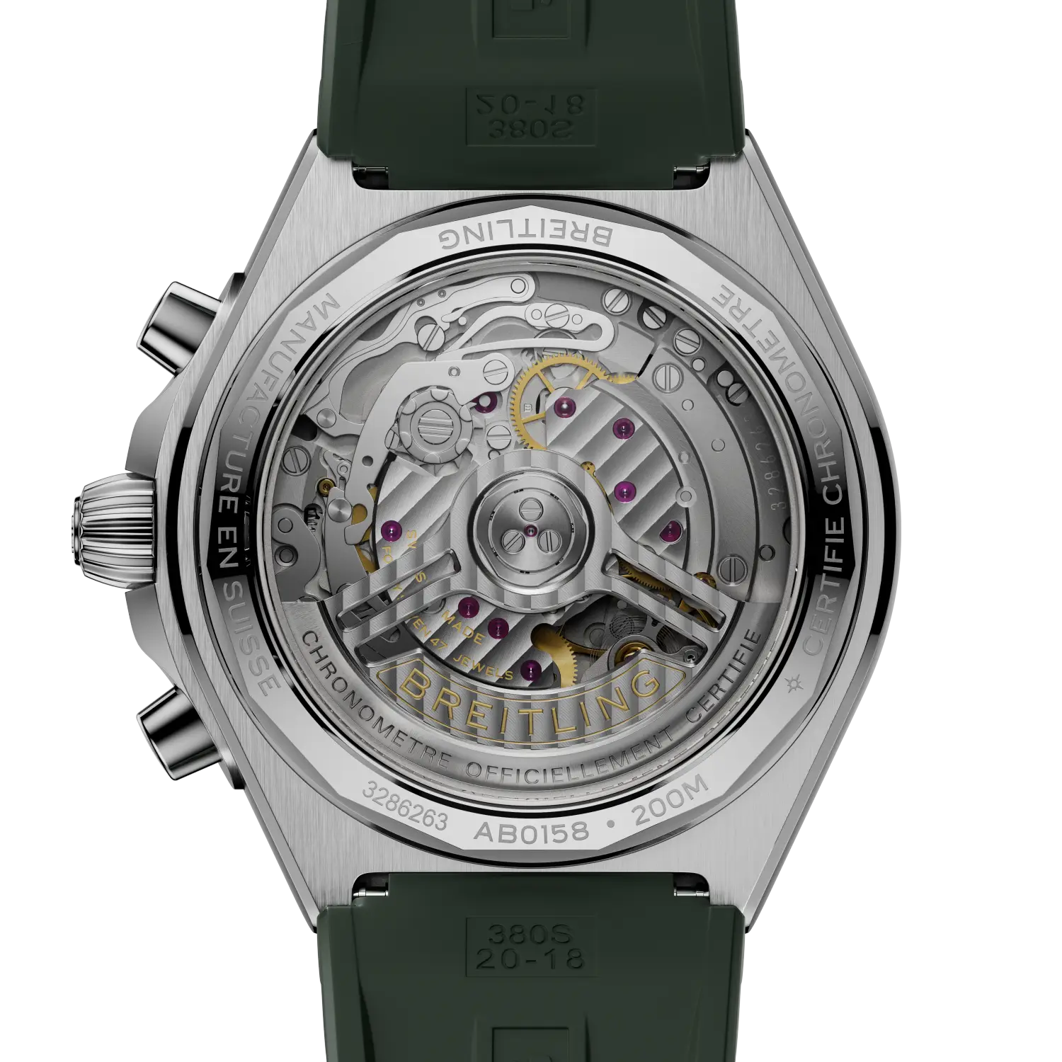 Caseback view of Breitling Chronomat B01 Chronograph 42 reference AB0158101L1S1