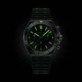 Breitling Chronomat B01 Chronograph 42 reference AB0158101L1S1 with Green dial, Stainless steel case, rubber strap, illuminated dial view