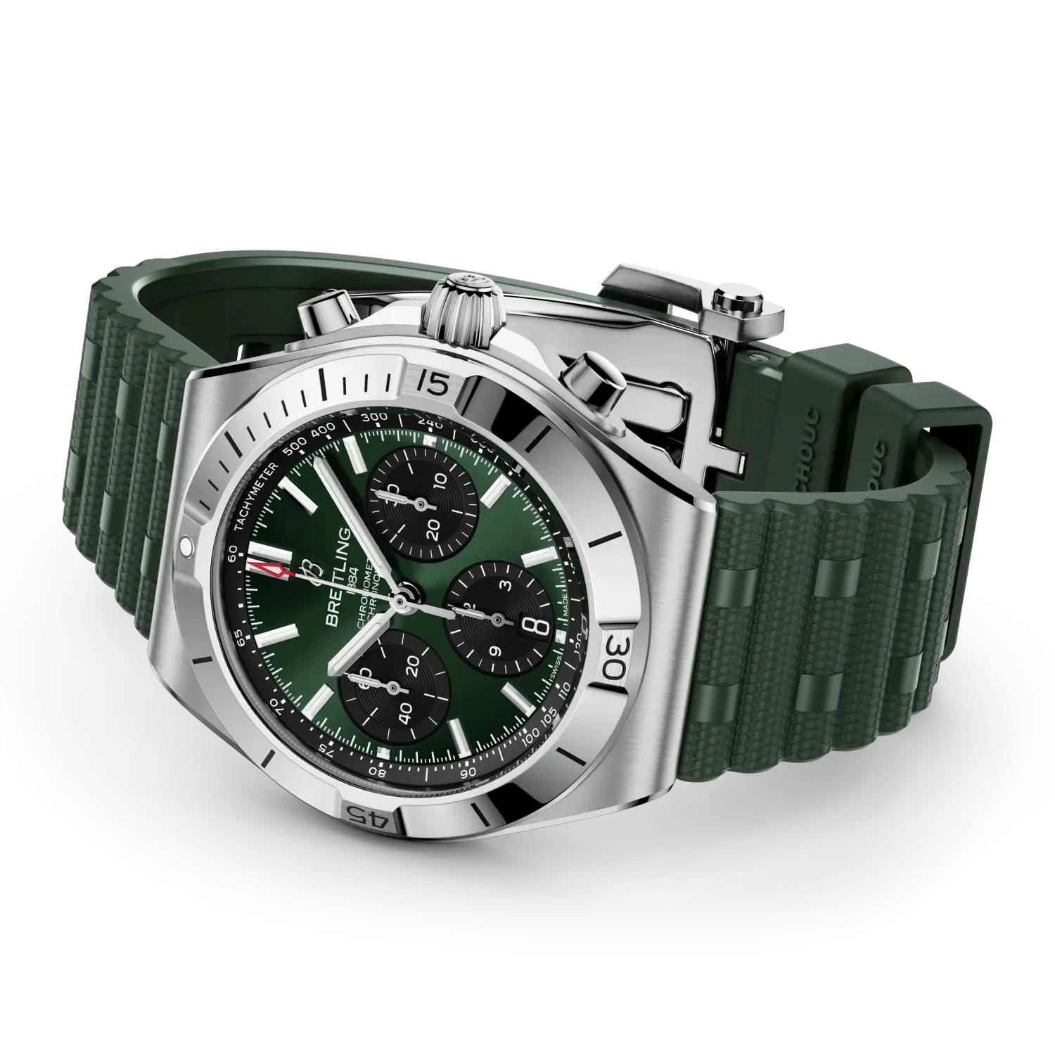 Breitling Chronomat B01 Chronograph 42 reference AB0158101L1S1 with Green dial, Stainless steel case, rubber strap, bracelet or strap configuration view