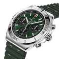 Breitling Chronomat B01 Chronograph 42 reference AB0158101L1S1 with Green dial, Stainless steel case, rubber strap, three-quarter view