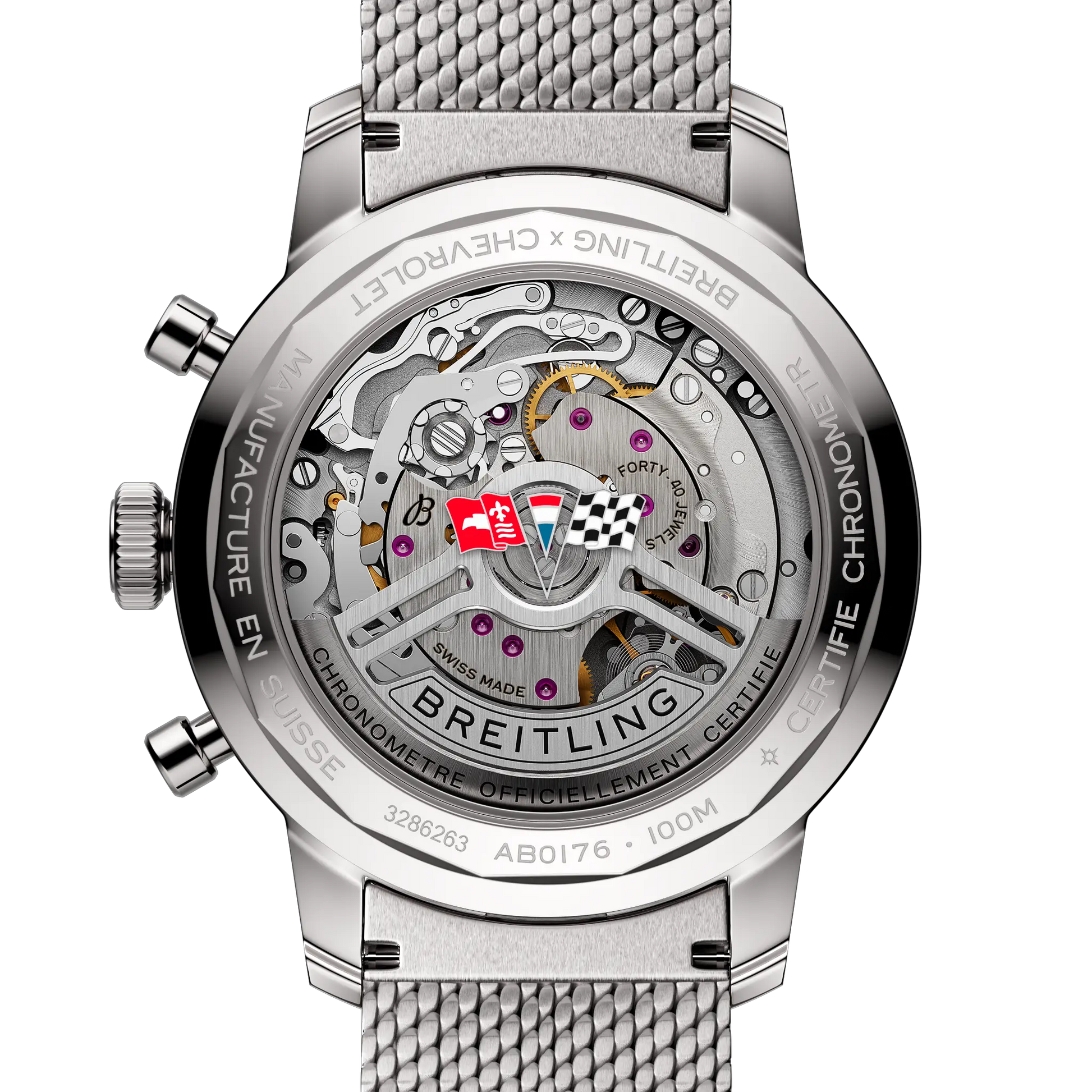 Caseback view of Breitling Top Time B01 Chevrolet Corvette reference AB01761A1K1A1