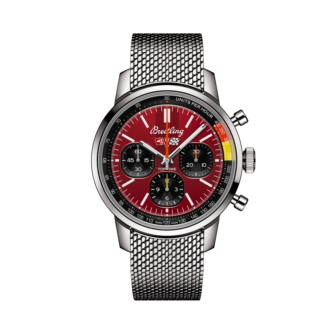 Breitling Top Time B01 Chevrolet Corvette reference AB01761A1K1A1 with Red dial, Stainless steel case, bracelet, front view