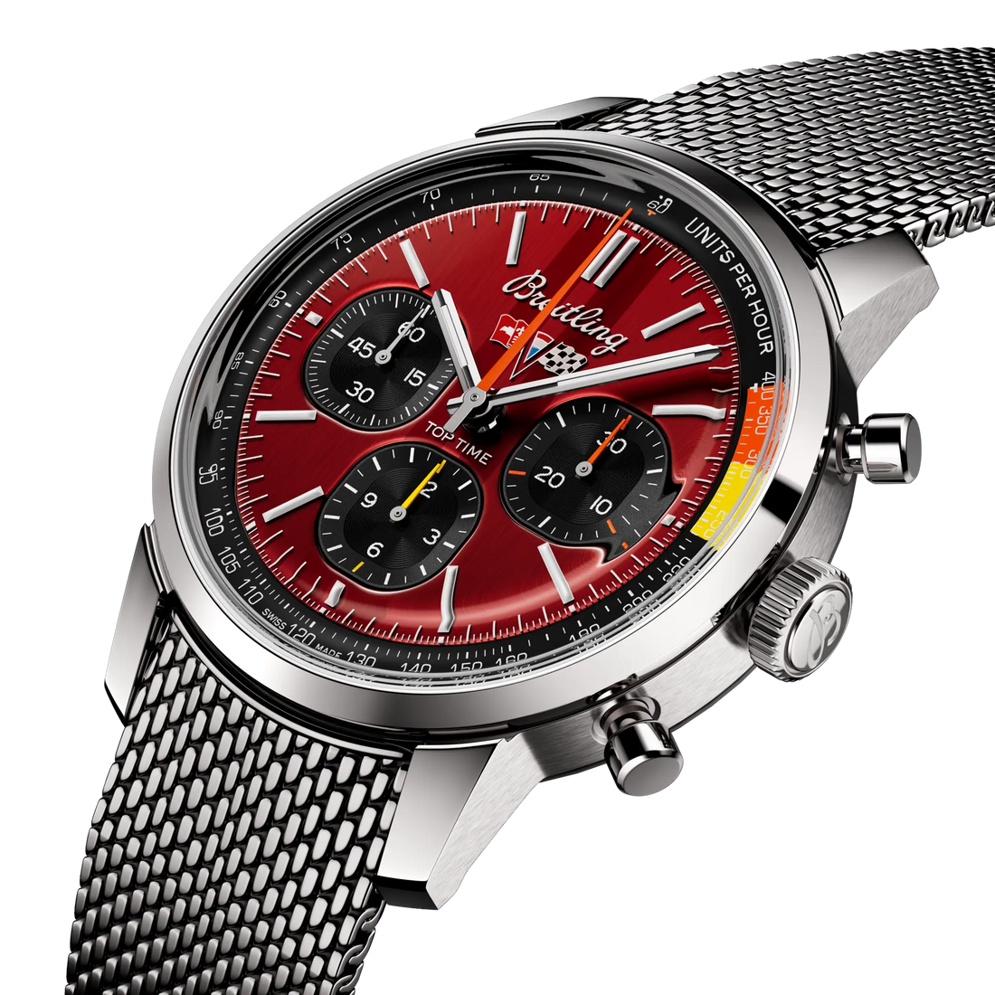 Breitling Top Time B01 Chevrolet Corvette reference AB01761A1K1A1 with Red dial, Stainless steel case, bracelet, three-quarter view