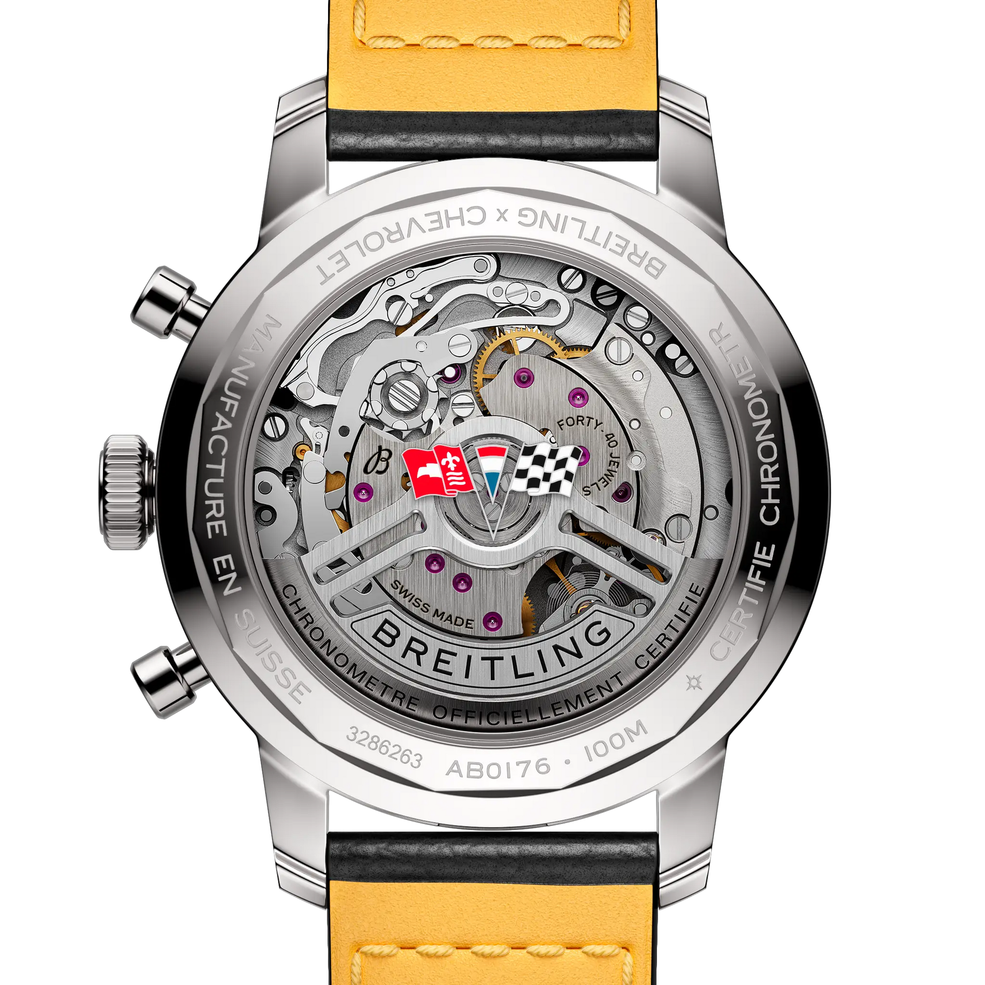 Caseback view of Breitling Top Time B01 Chevrolet Corvette reference AB01761A1K1X1