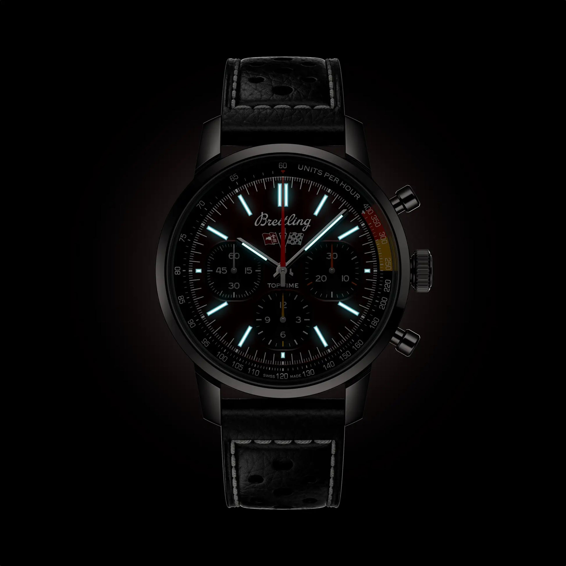 Breitling Top Time B01 Chevrolet Corvette reference AB01761A1K1X1 with Red dial, Stainless steel case, calfskin strap, illuminated dial view