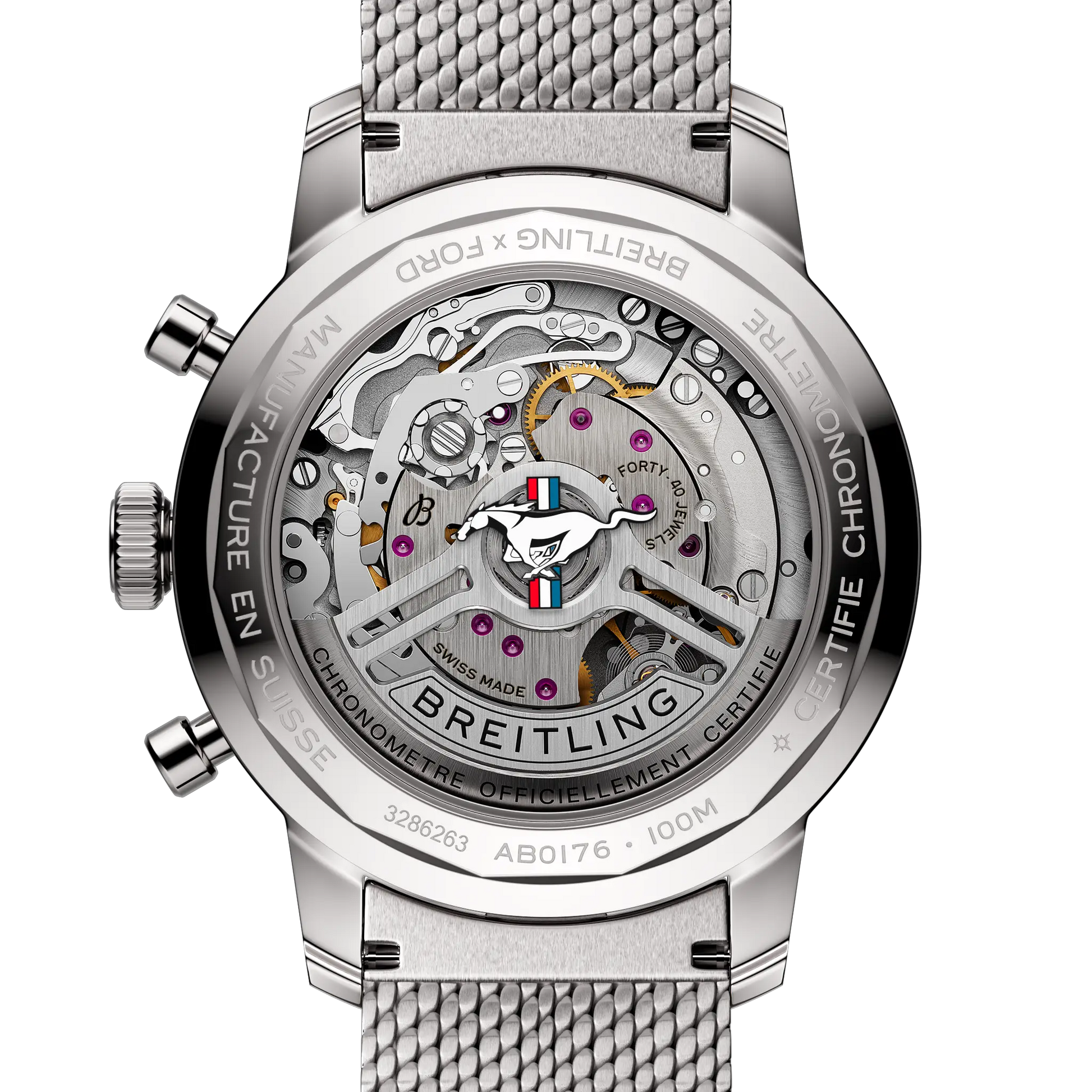 Caseback view of Breitling Top Time B01 Ford Mustang reference AB01762A1L1A1