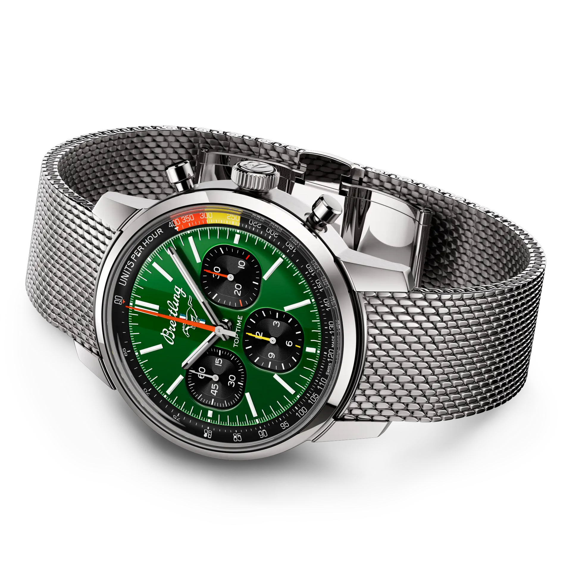 Breitling Top Time B01 Ford Mustang reference AB01762A1L1A1 with Green dial, Stainless steel case, bracelet, bracelet or strap configuration view