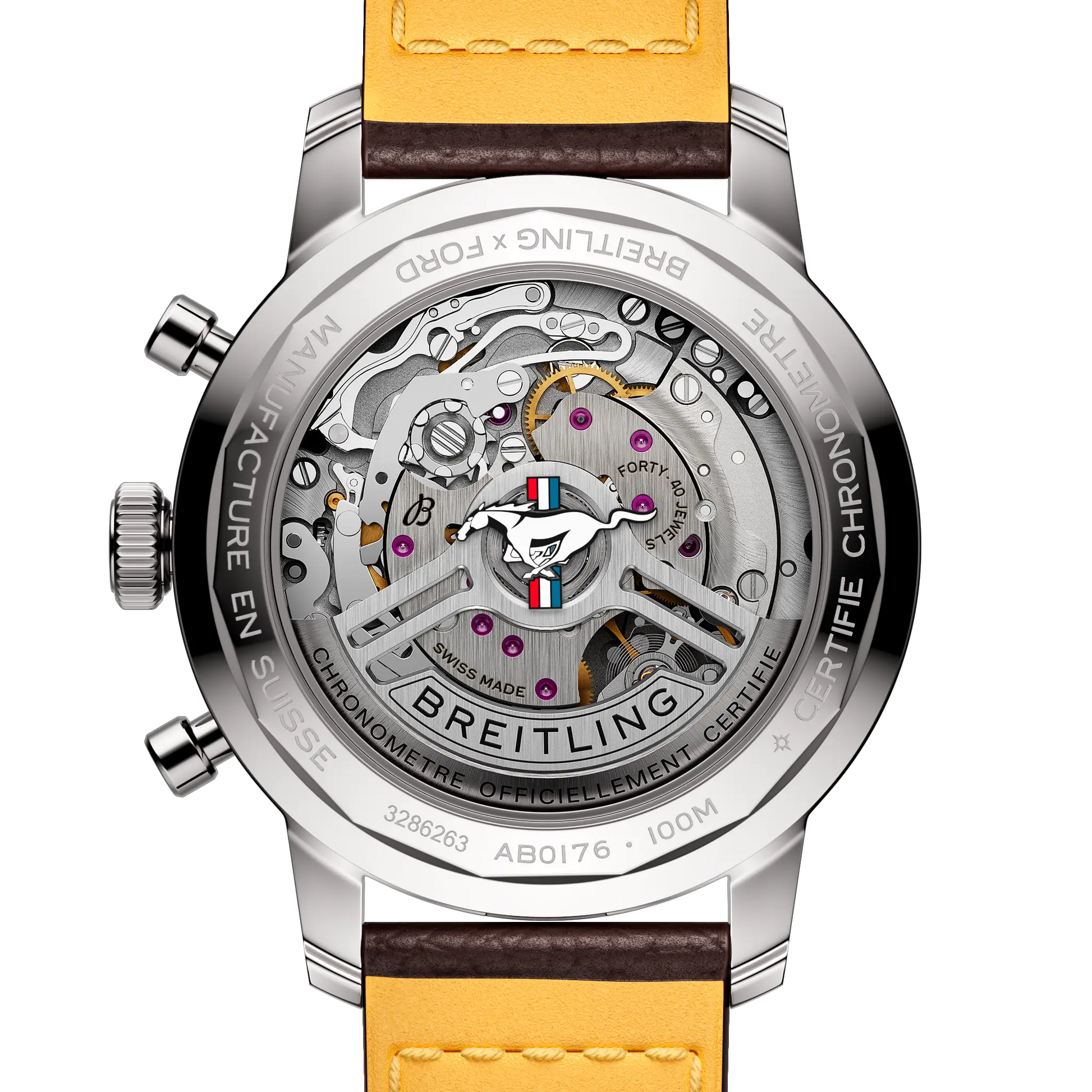 Caseback view of Breitling Top Time B01 Ford Mustang reference AB01762A1L1X1
