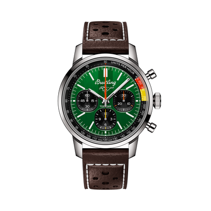 Breitling Top Time B01 Ford Mustang reference AB01762A1L1X1 with Green dial, Stainless steel case, calfskin strap, front view