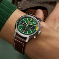 Breitling Top Time B01 Ford Mustang reference AB01762A1L1X1 with Green dial, Stainless steel case, calfskin strap, on-wrist view