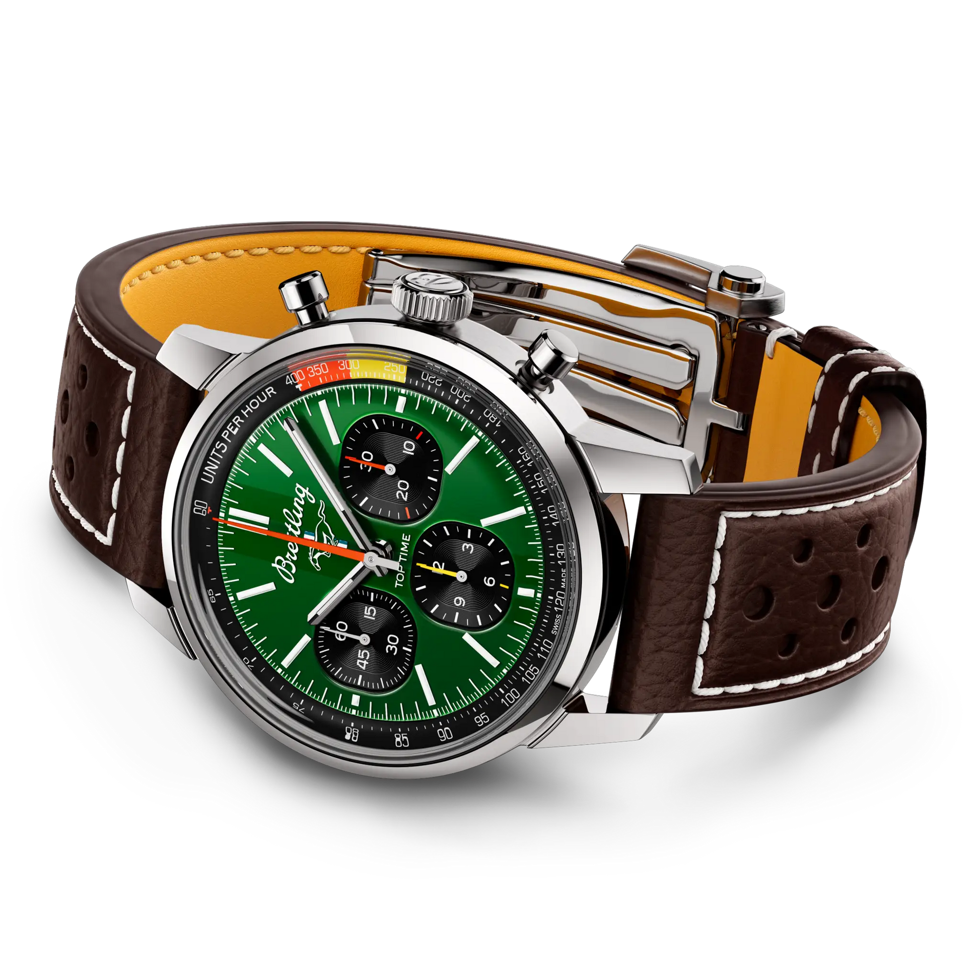 Breitling Top Time B01 Ford Mustang reference AB01762A1L1X1 with Green dial, Stainless steel case, calfskin strap, bracelet or strap configuration view