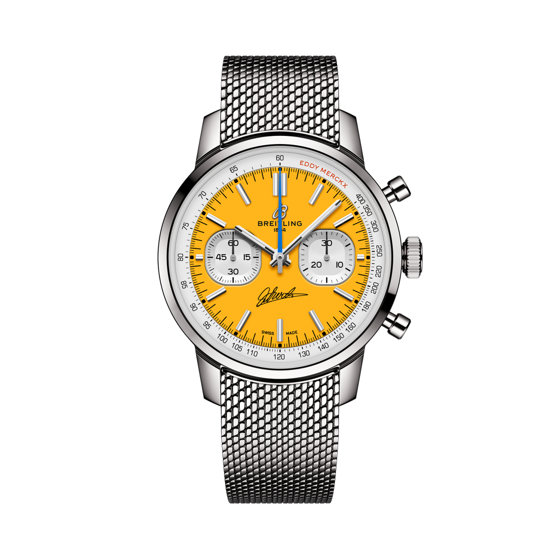 Breitling Top Time B01 Chronograph 41 Eddy Merckx reference AB01762C1I1A1 with Yellow dial, Stainless steel case, bracelet, front view