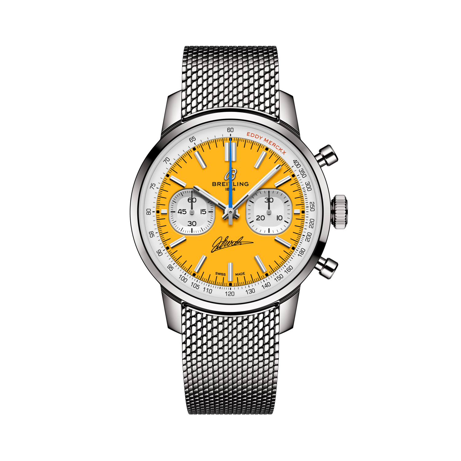 Breitling Top Time B01 Chronograph 41 Eddy Merckx reference AB01762C1I1A1 with Yellow dial, Stainless steel case, bracelet, front view