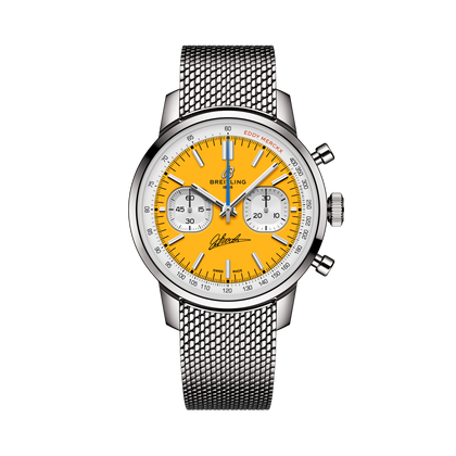 Breitling Top Time B01 Chronograph 41 Eddy Merckx reference AB01762C1I1A1 with Yellow dial, Stainless steel case, bracelet, front view