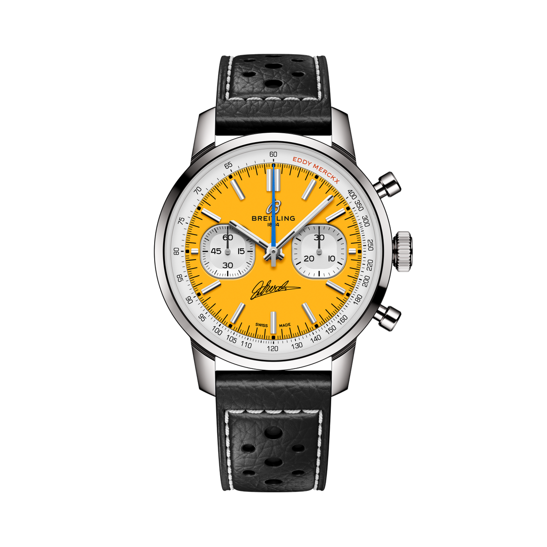Breitling Top Time B01 Chronograph 41 Eddy Merckx reference AB01762C1I1X1 with Yellow dial, Stainless steel case, calfskin strap, front view