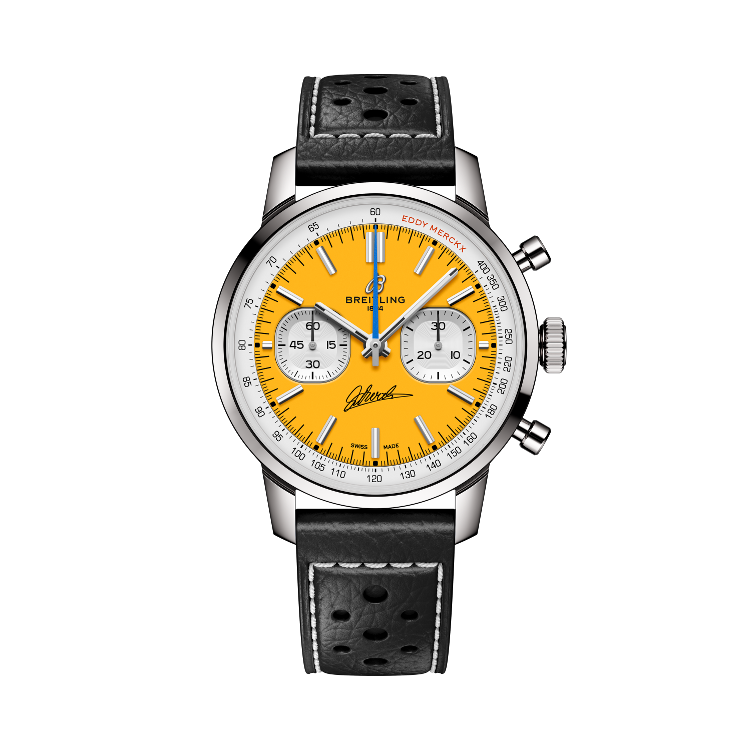Breitling Top Time B01 Chronograph 41 Eddy Merckx reference AB01762C1I1X1 with Yellow dial, Stainless steel case, calfskin strap, front view