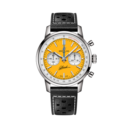 Breitling Top Time B01 Chronograph 41 Eddy Merckx reference AB01762C1I1X1 with Yellow dial, Stainless steel case, calfskin strap, front view