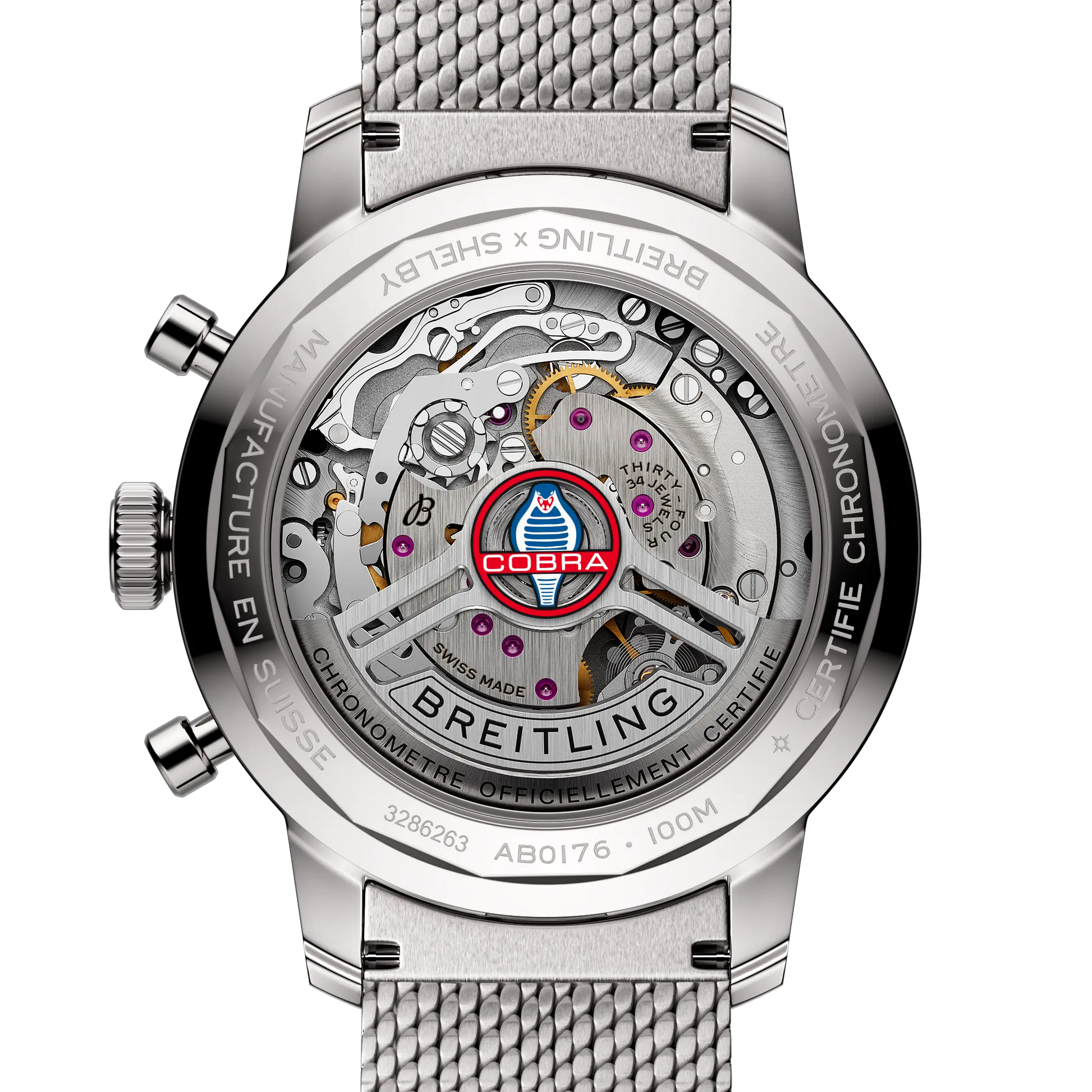Caseback view of Breitling Top Time B01 Shelby Cobra reference AB01763A1C1A1