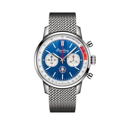 Breitling Top Time B01 Shelby Cobra reference AB01763A1C1A1 with Blue dial, Stainless steel case, bracelet, front view