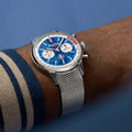 Breitling Top Time B01 Shelby Cobra reference AB01763A1C1A1 with Blue dial, Stainless steel case, bracelet, on-wrist view