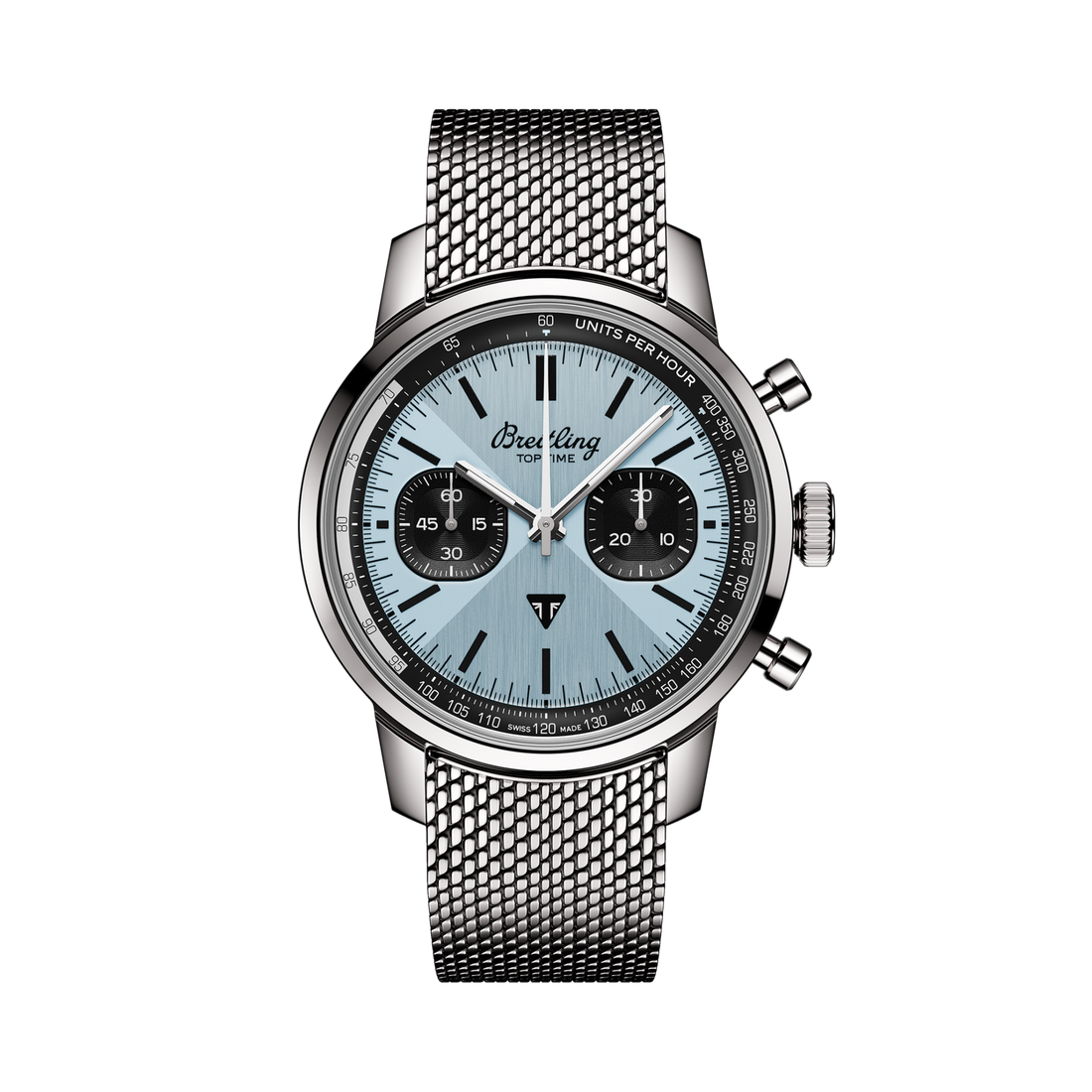 Breitling Top Time B01 Triumph reference AB01764A1C1A1 with Ice blue dial, Stainless steel case, bracelet, front view