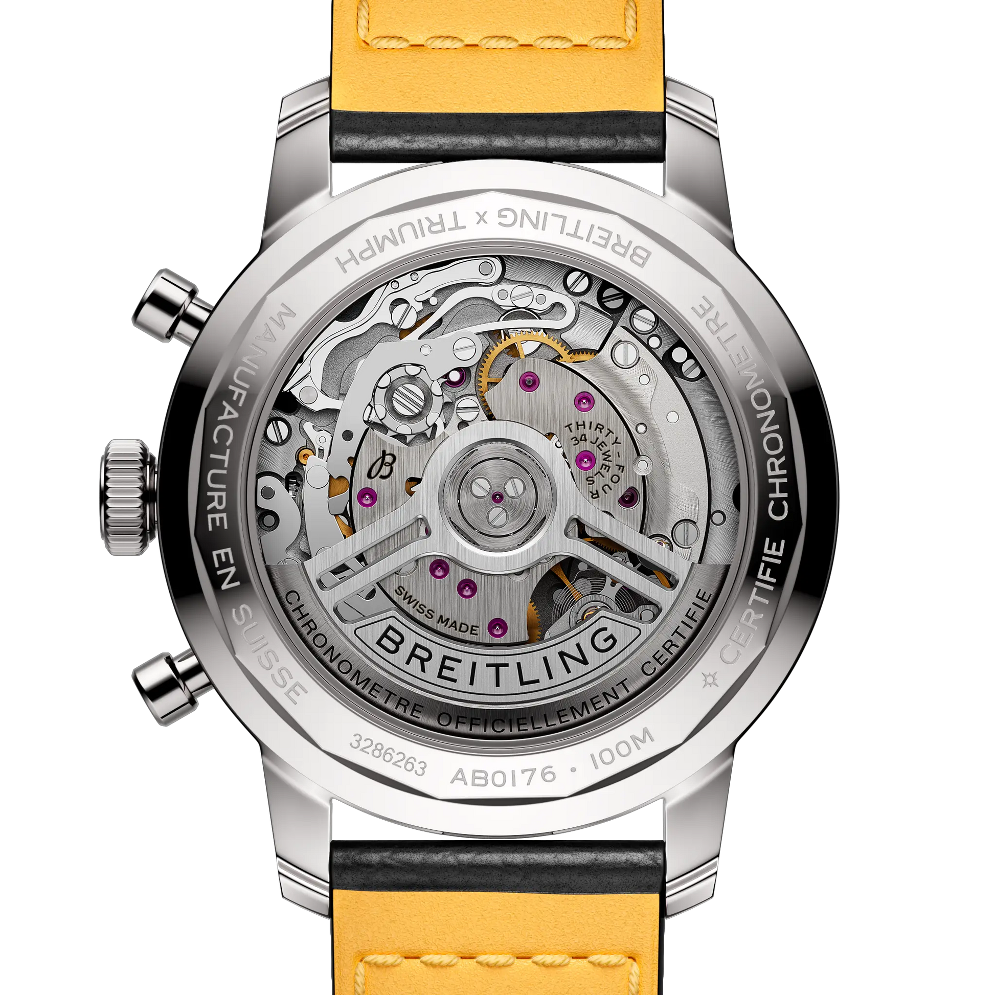 Caseback view of Breitling Top Time B01 Triumph reference AB01764A1C1X1