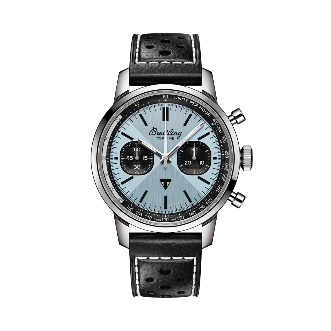 Breitling Top Time B01 Triumph reference AB01764A1C1X1 with Ice blue dial, Stainless steel case, calfskin strap, front view