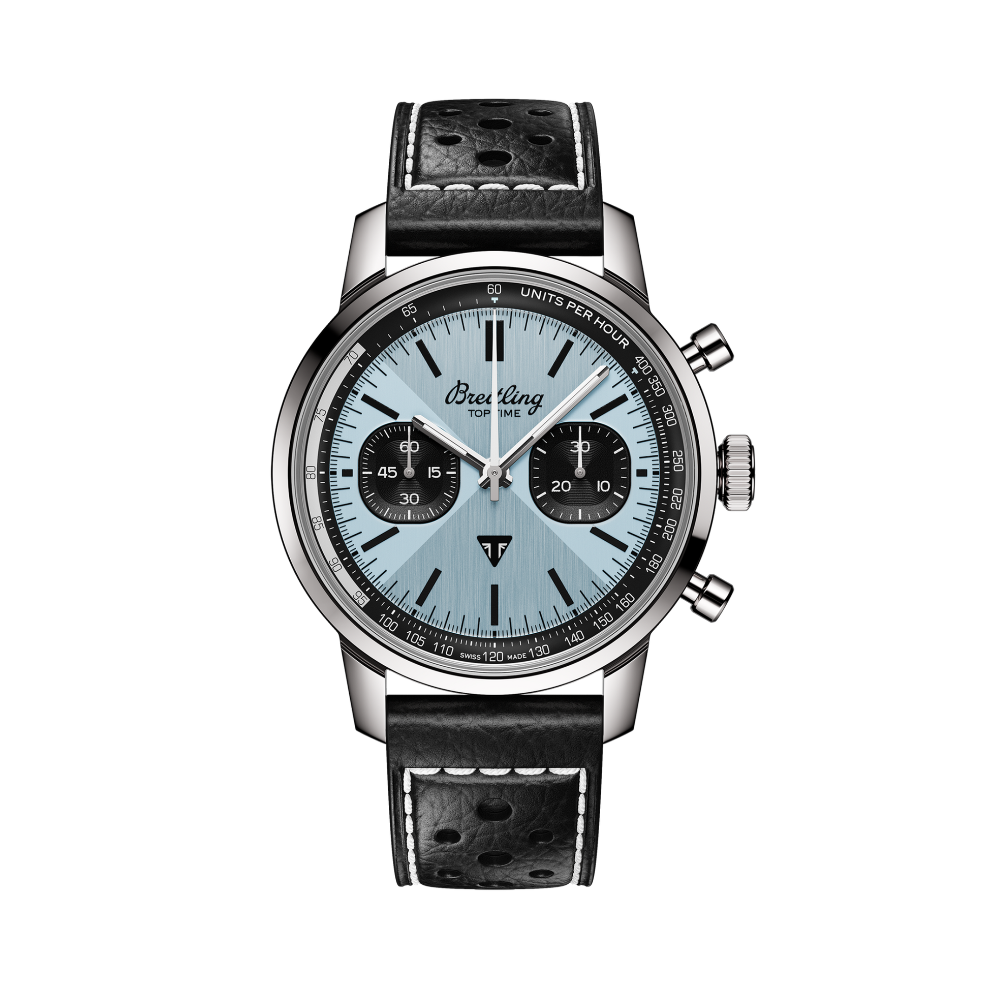 Breitling Top Time B01 Triumph reference AB01764A1C1X1 with Ice blue dial, Stainless steel case, calfskin strap, front view
