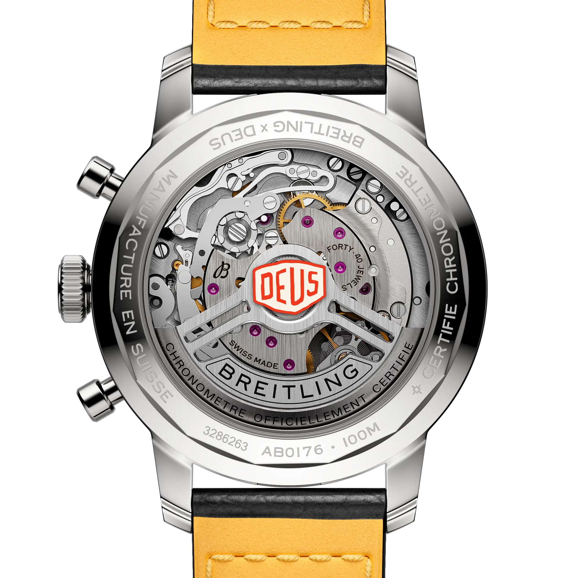 Caseback view of Breitling Top Time B01 Deus reference AB01765A1B1X1