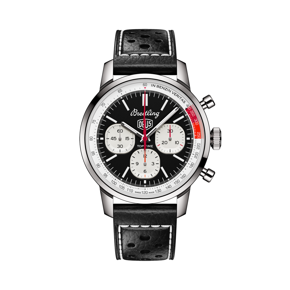 Breitling Top Time B01 Deus reference AB01765A1B1X1 with Black dial, Stainless steel case, calfskin strap, front view