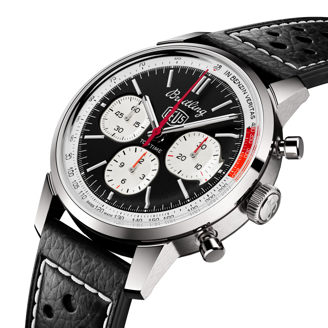 Breitling Top Time B01 Deus reference AB01765A1B1X1 with Black dial, Stainless steel case, calfskin strap, three-quarter view
