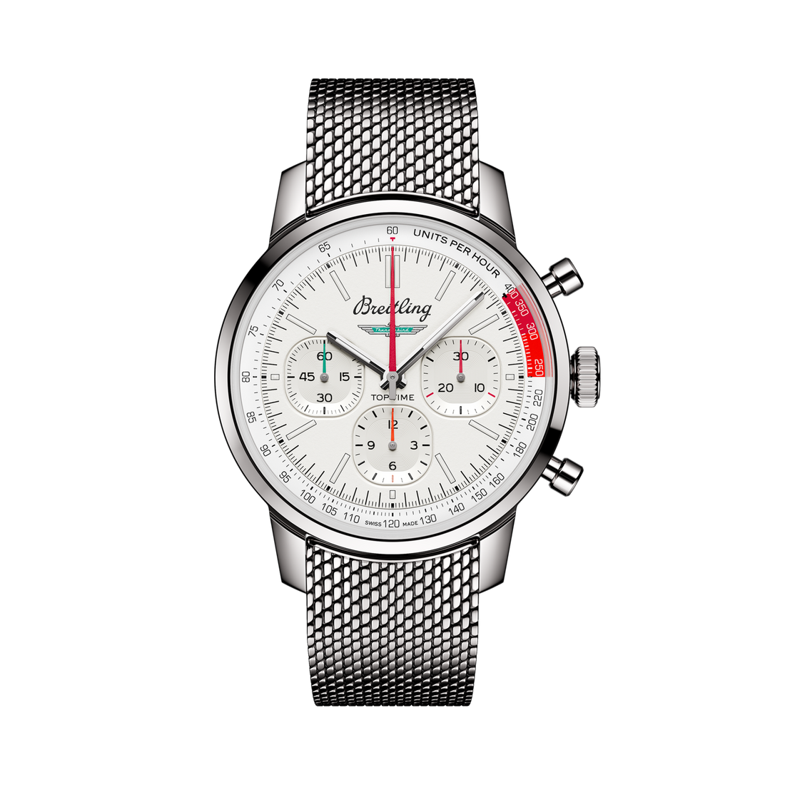 Breitling Top Time B01 Ford Thunderbird reference AB01766A1A1A1 with White dial, Stainless steel case, bracelet, front view