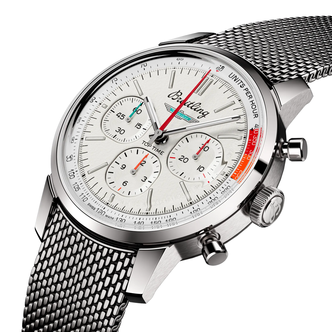 Breitling Top Time B01 Ford Thunderbird reference AB01766A1A1A1 with White dial, Stainless steel case, bracelet, three-quarter view