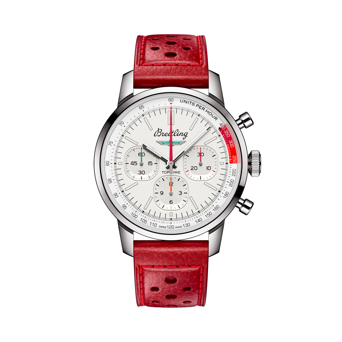 Breitling Top Time B01 Ford Thunderbird reference AB01766A1A1X1 with White dial, Stainless steel case, calfskin strap, front view