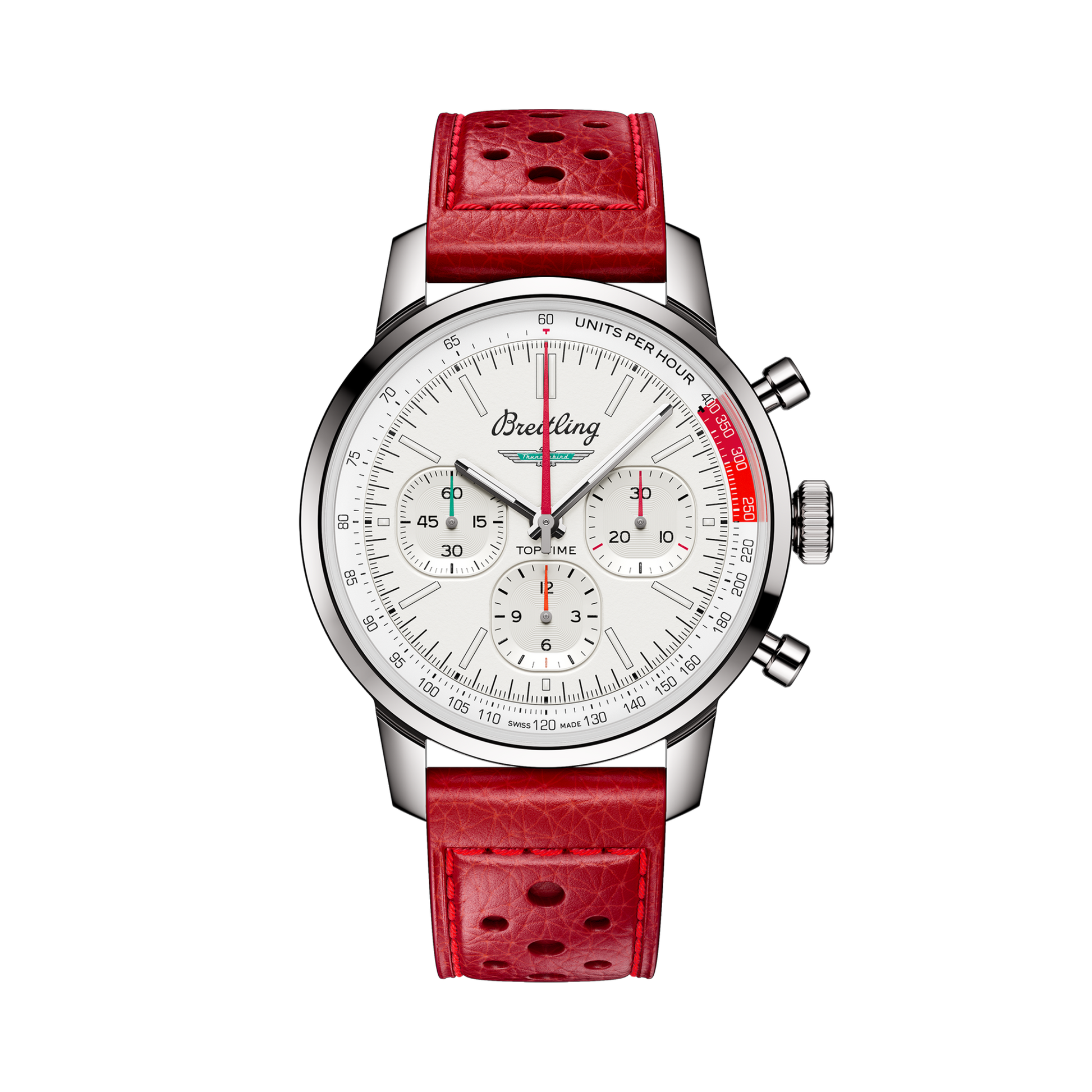 Breitling Top Time B01 Ford Thunderbird reference AB01766A1A1X1 with White dial, Stainless steel case, calfskin strap, front view